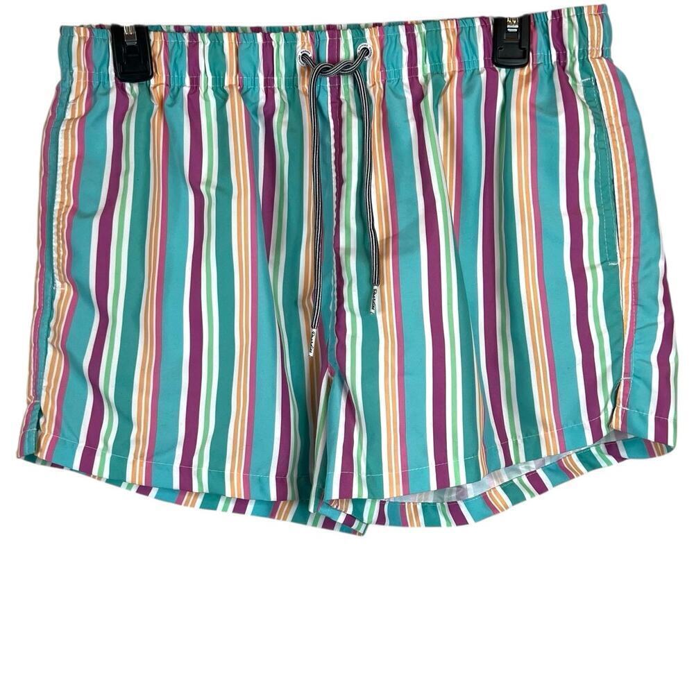 BOARDIES  Swim Trunks All Over Strip Print Men's Large